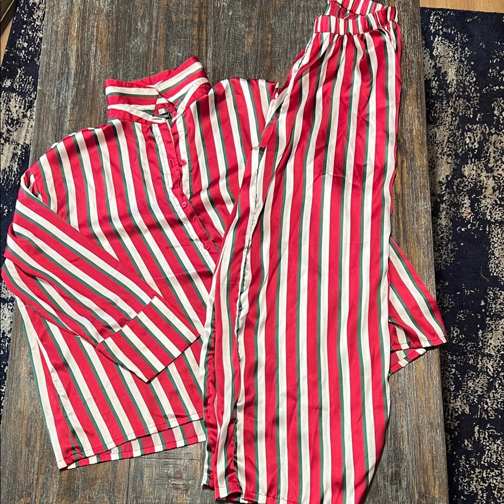 Boohoo Red and White Striped Pajama Set